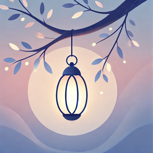 Soft illustrated image with a hanging lantern glowing at dusk, framed by tree branches — the visual identity of the Kind Light Reflection Kit